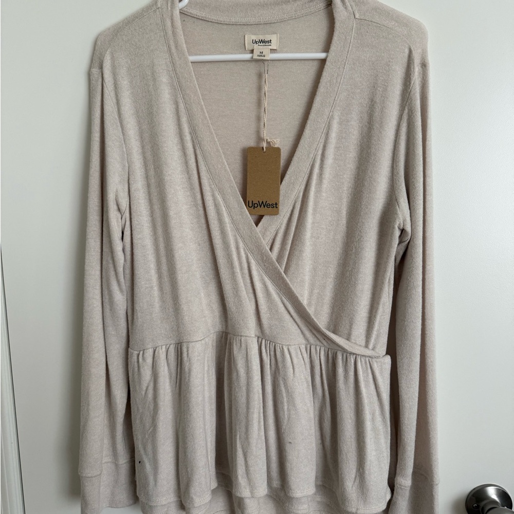 UpWest Beige Long Sleeve Wrap Blouse